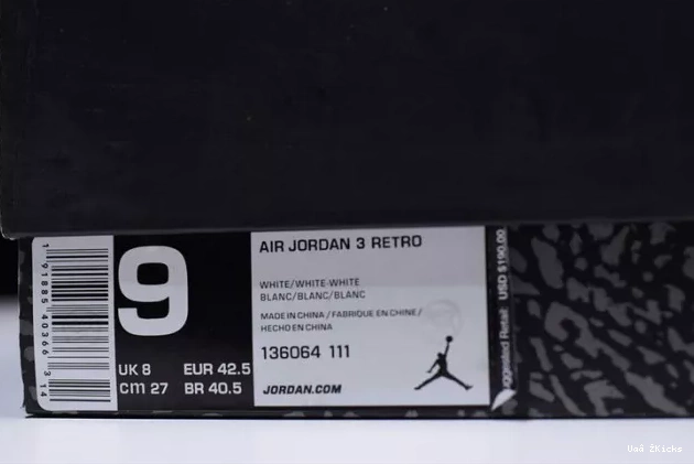 EyeCatching 428 Jordan Retro 3 136064-111 Triple Air White 0902